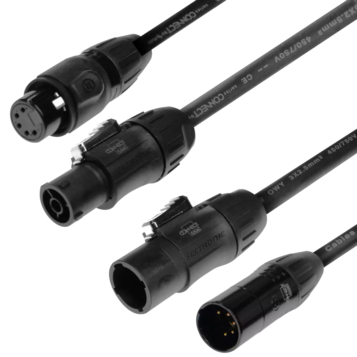 CABLE COMBO POWER-DATA XLR5 1,5 m  - Hybridkabel für Strom- und Datenübertragung, das TrueCON-Stromversorgung und 5-poliges XLR-DMX in einem Kabel vereint.